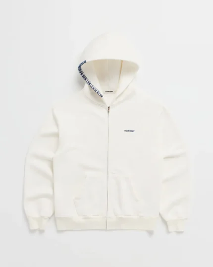 White Madhappy Classic Fleece Zip Up Hoodie